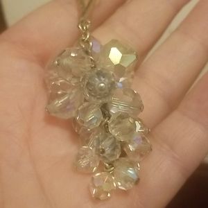 Vintage silver tone crystal drop necklace PM 928